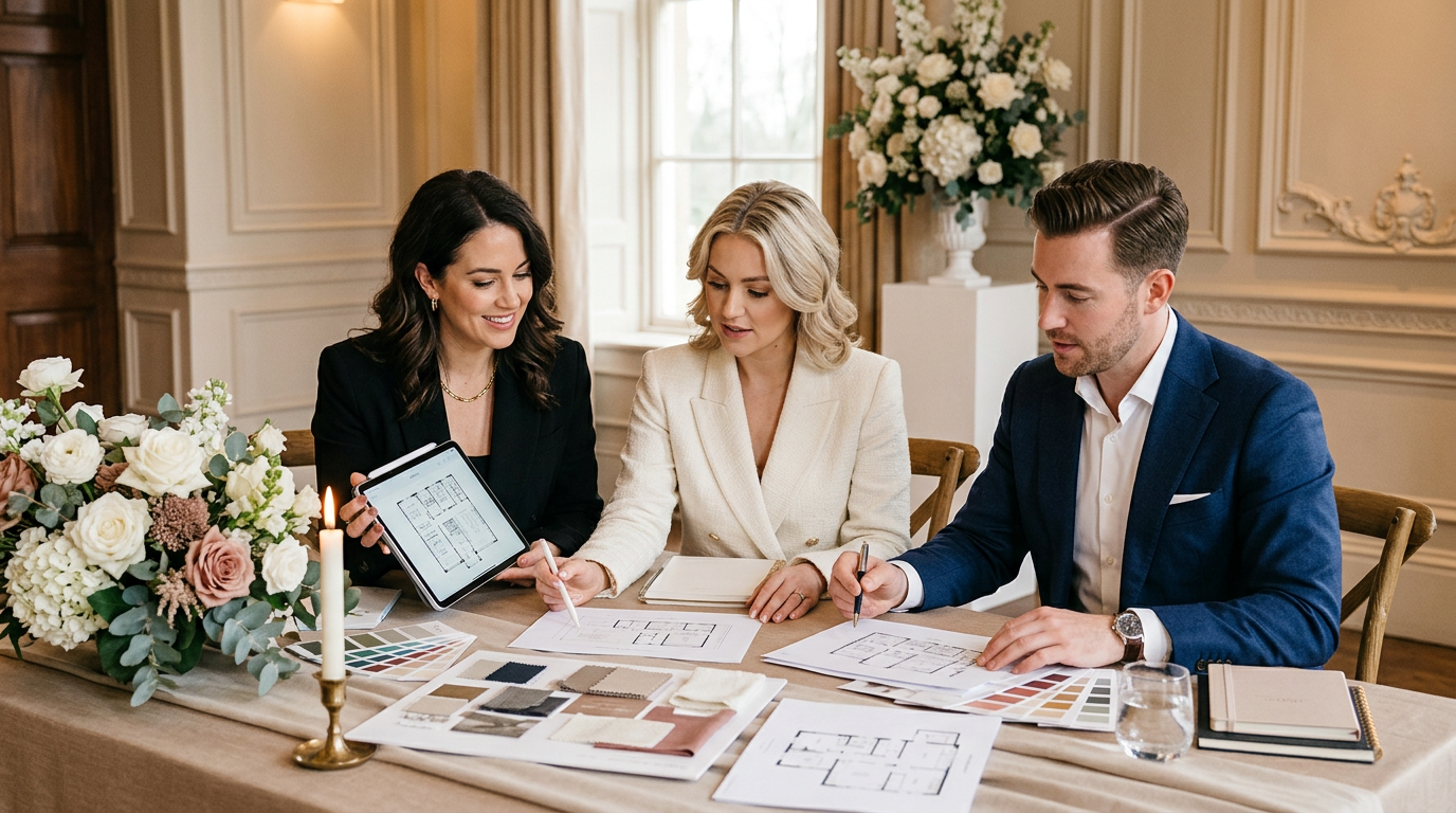 Event planners collaborating over mood boards